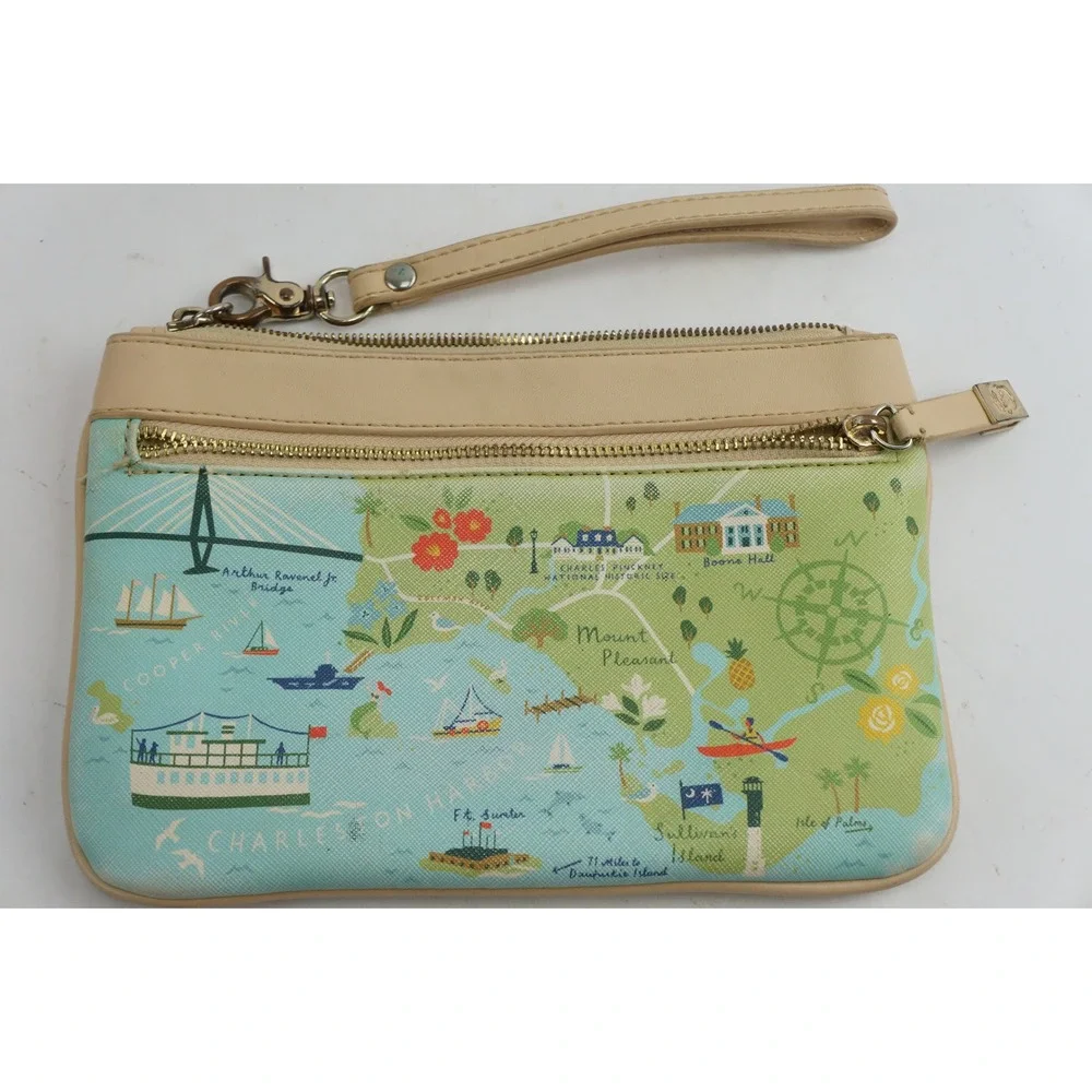Spartina 449 Wristlet Charleston South Carolina Map Print Daufuskie Island VGC
